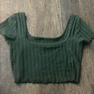 Aerie Green Ribbed Cap Sleeve Crop Top